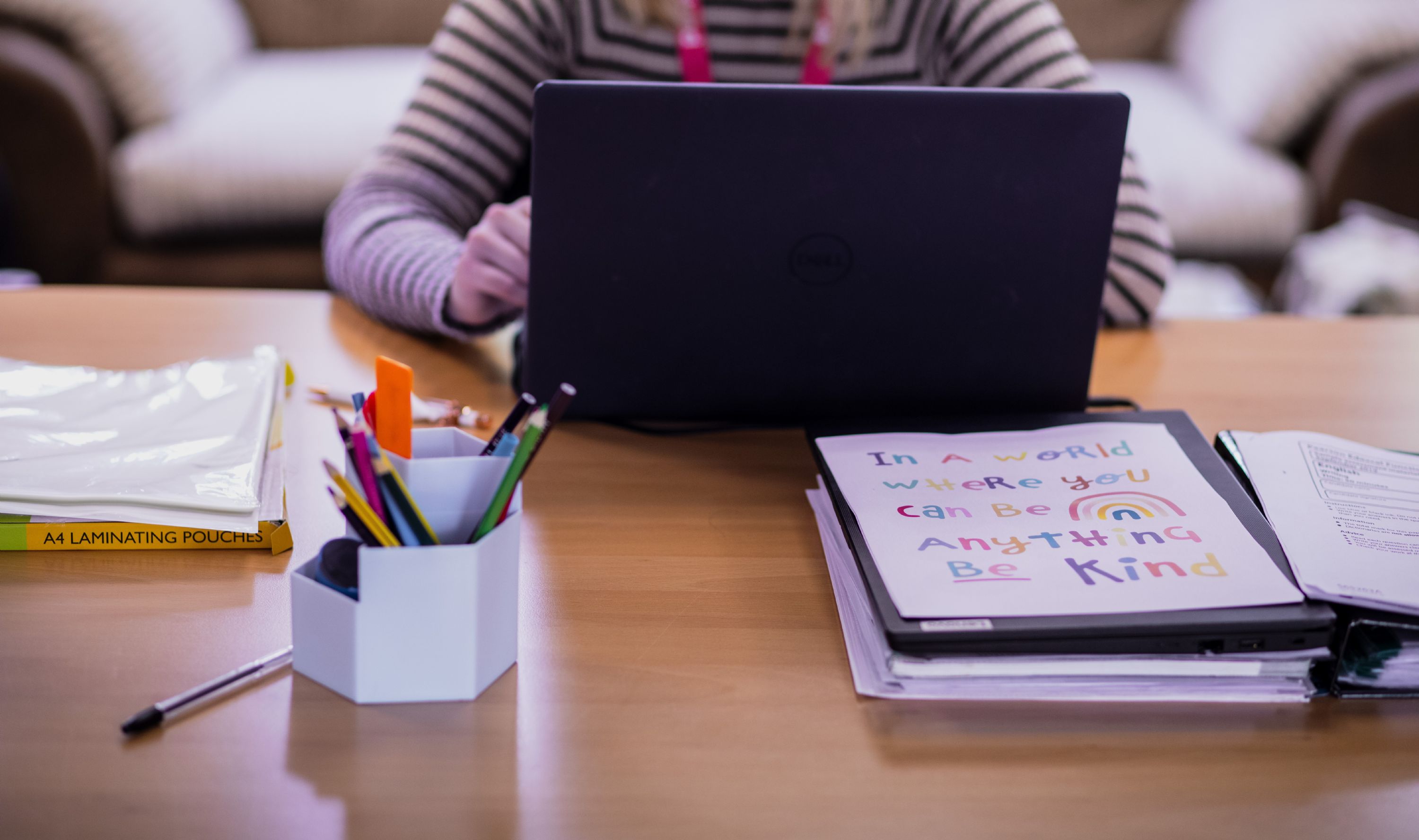 Image of teacher behind laptop